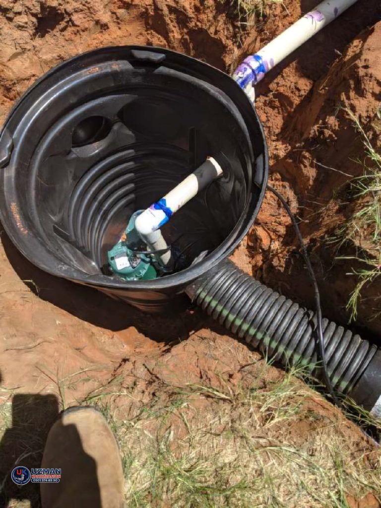 Drenaj kuyusu su tahliye çalışması 