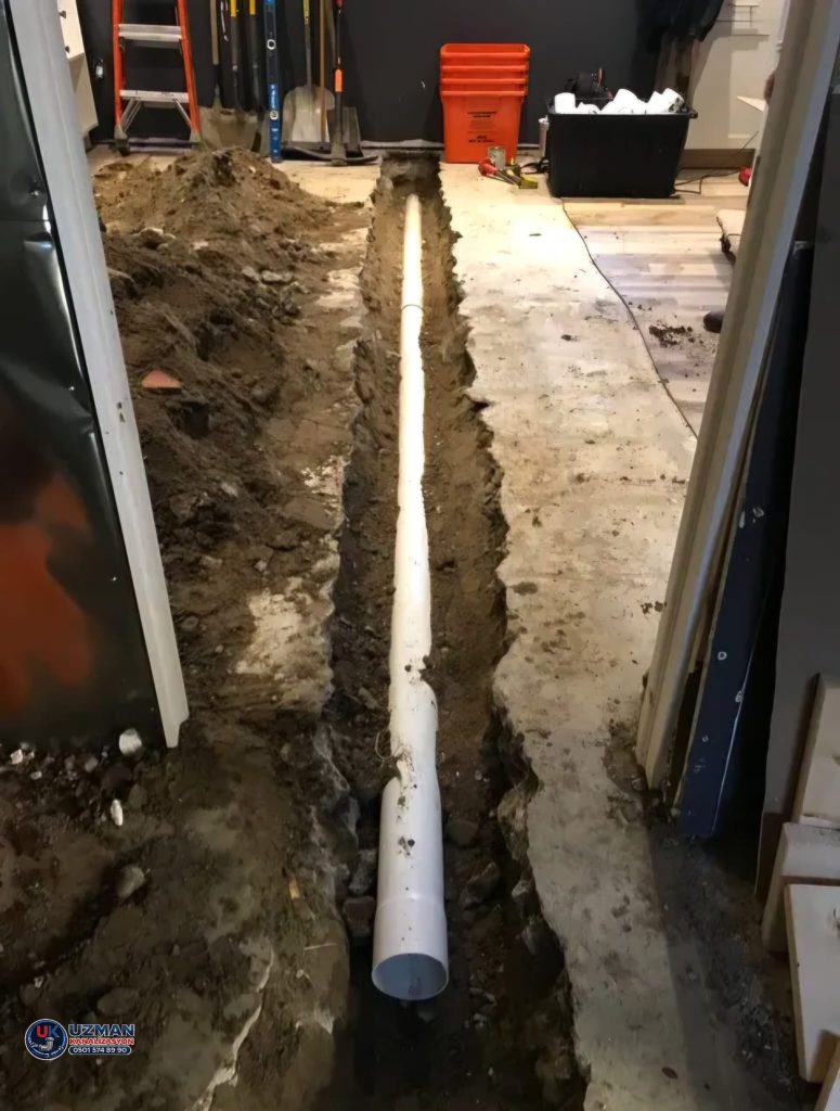 İstanbul pis su hattı kazı ve kanalizasyon boru döşeme işlemi